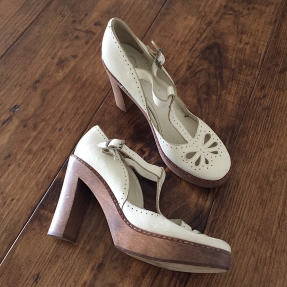 White baby doll tstrap Chloe mary Jane wedges - Picture 9 of 12